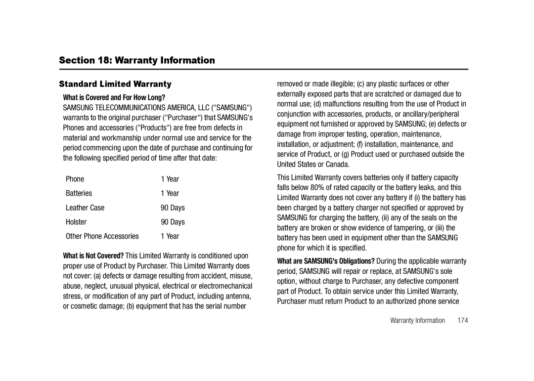 AT&T A837 Rugby user manual Warranty Information, Standard Limited Warranty, What is Covered and For How Long? 