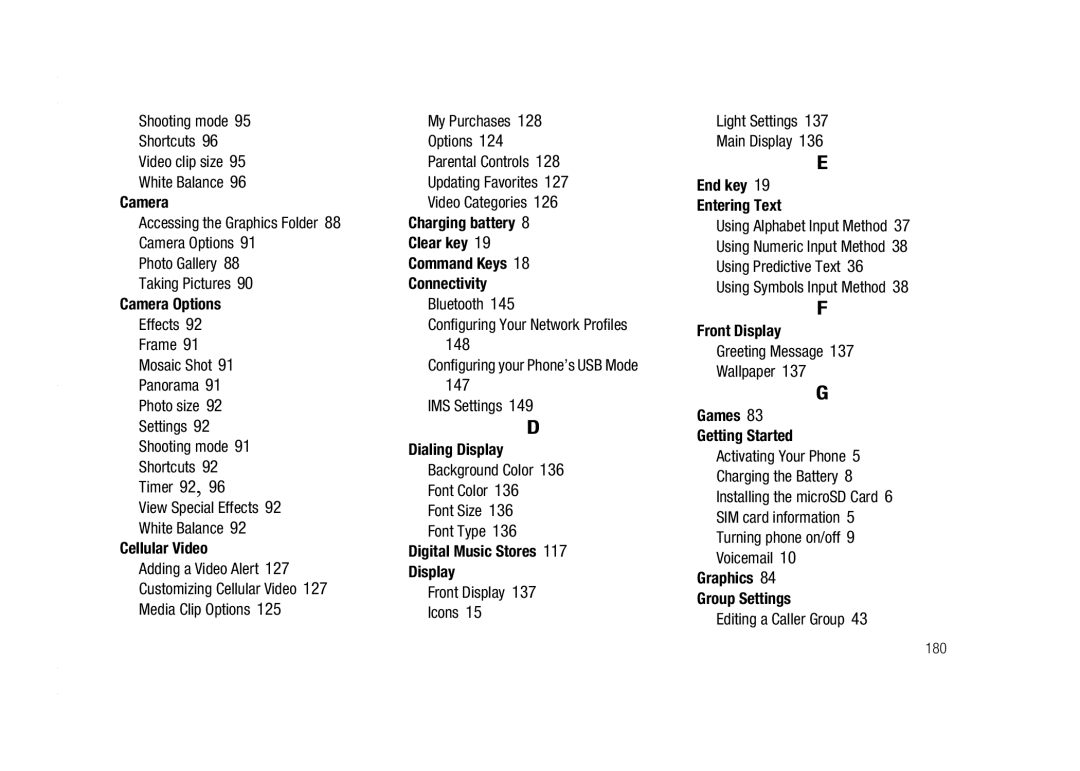 AT&T A837 Rugby Camera Options, Cellular Video, Charging battery Clear key Command Keys Connectivity, Dialing Display 