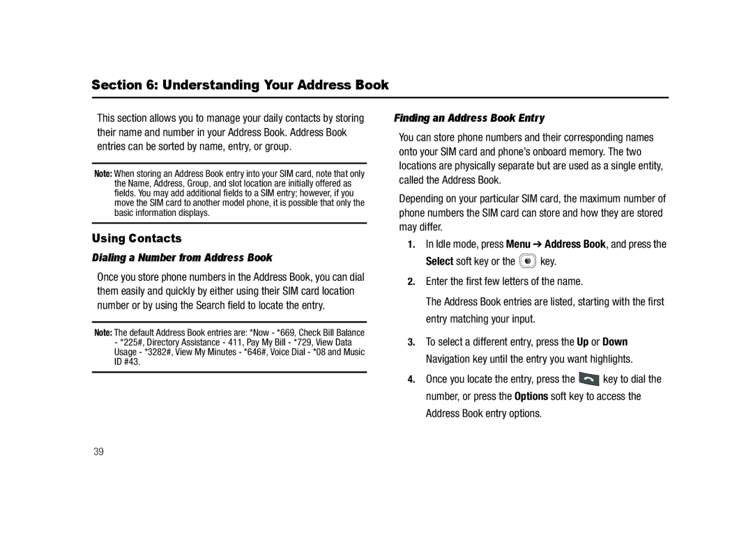 AT&T A837 Rugby user manual Understanding Your Address Book, Using Contacts, Dialing a Number from Address Book 