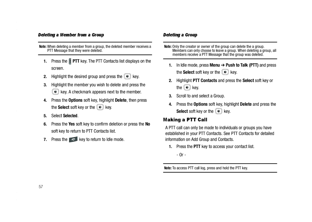 AT&T A837 Rugby user manual Making a PTT Call, Deleting a Member from a Group 