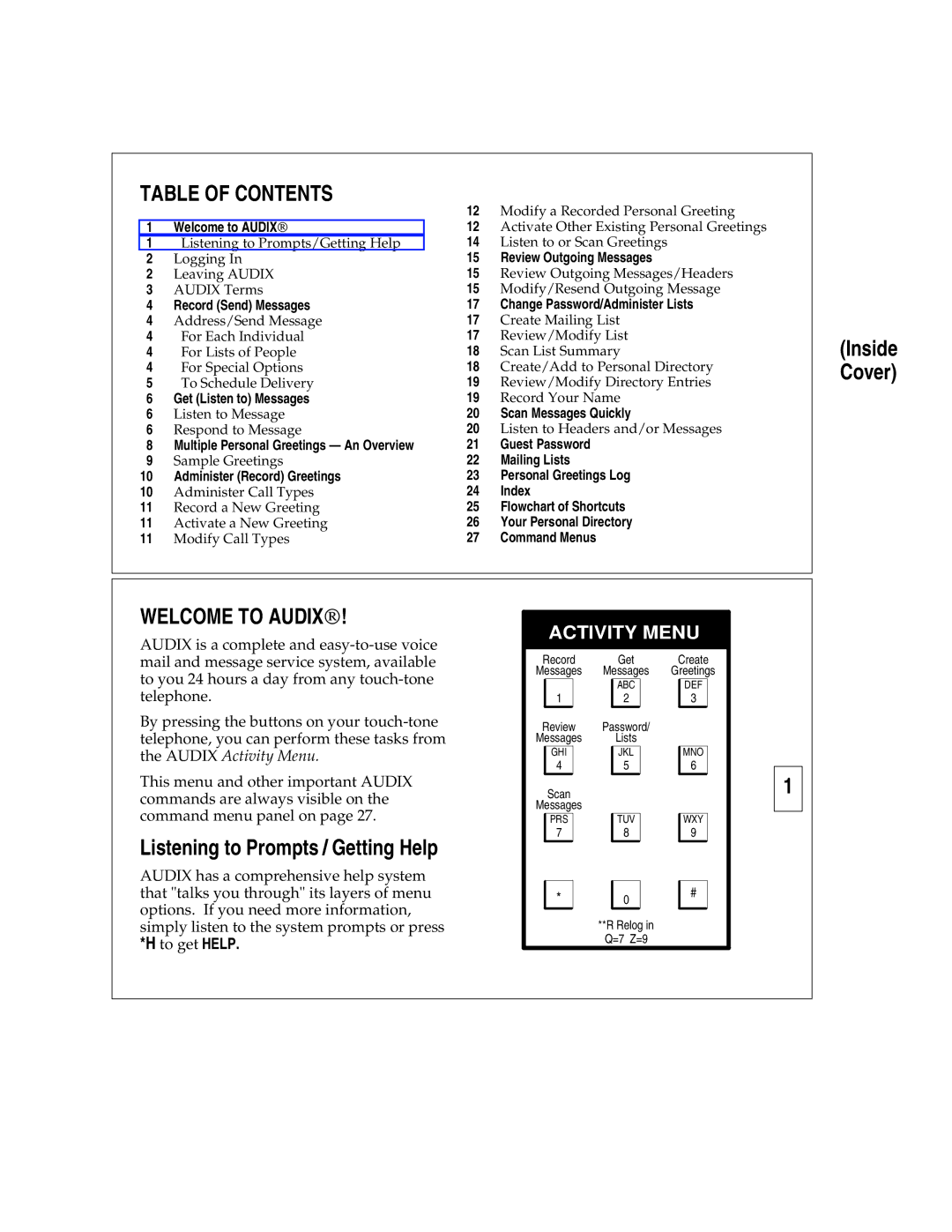 AT&T Answering Machine manual Table of Contents, Welcome to Audix 