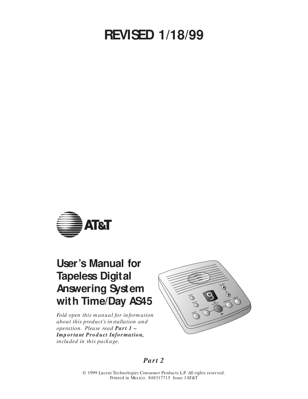 AT&T AS45 user manual Revised 1/18/99 