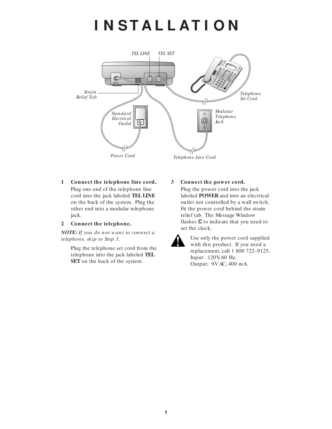 AT&T AS45 user manual Installation, TEL Line 