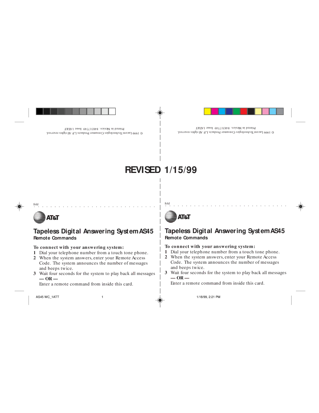 AT&T AS45 user manual Revised 1/15/99 