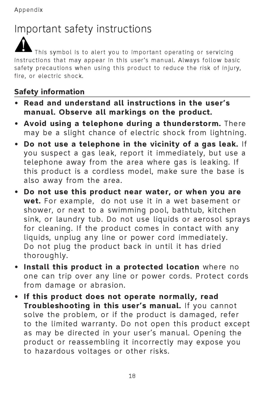 AT&T AT3101 user manual Important safety instructions 