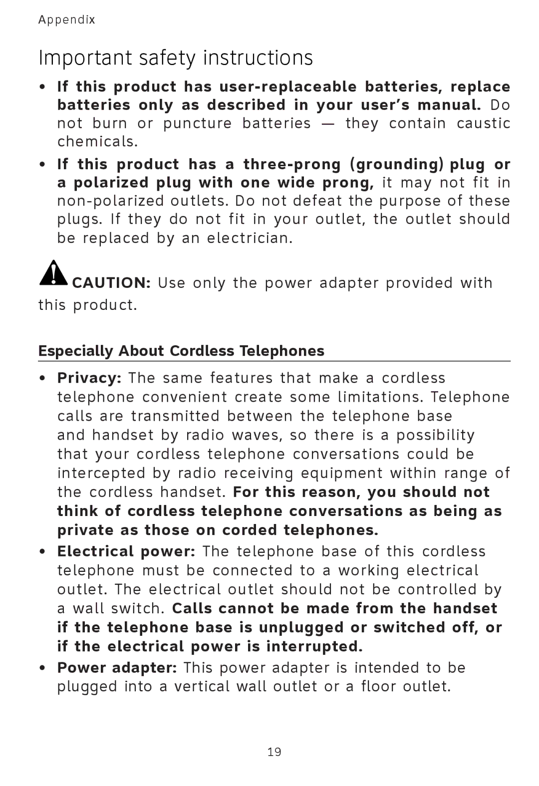 AT&T AT3101 user manual Important safety instructions 