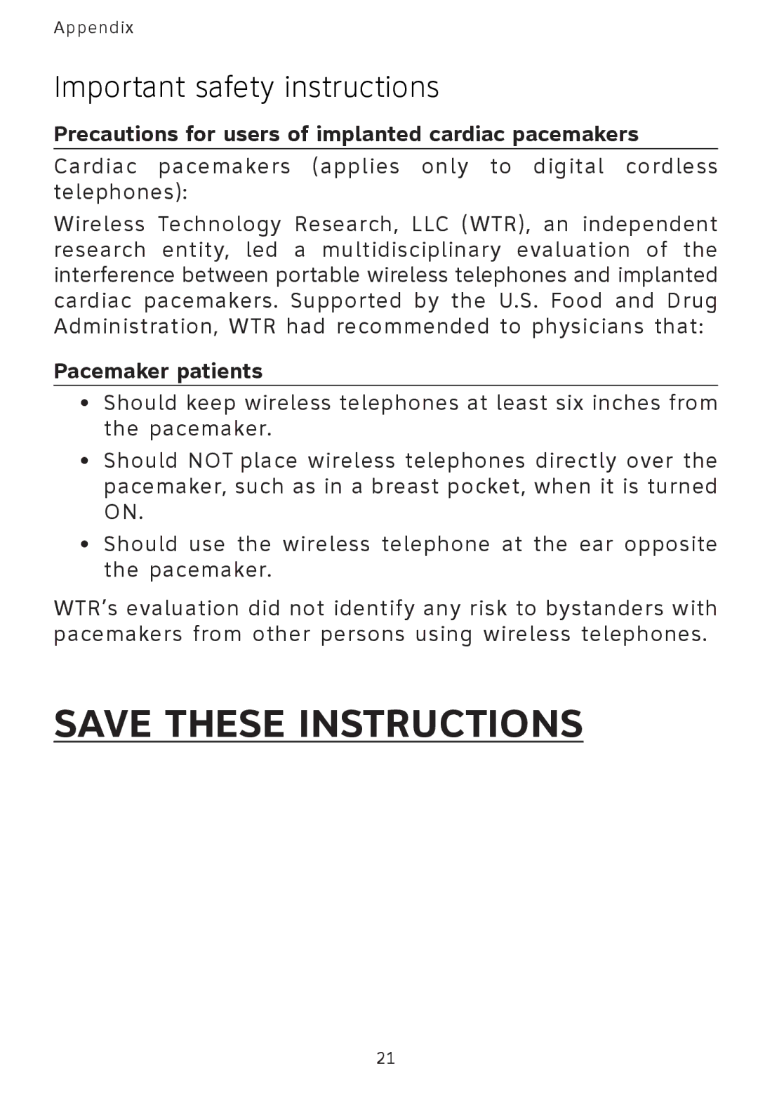 AT&T AT3101 user manual Precautions for users of implanted cardiac pacemakers, Pacemaker patients 