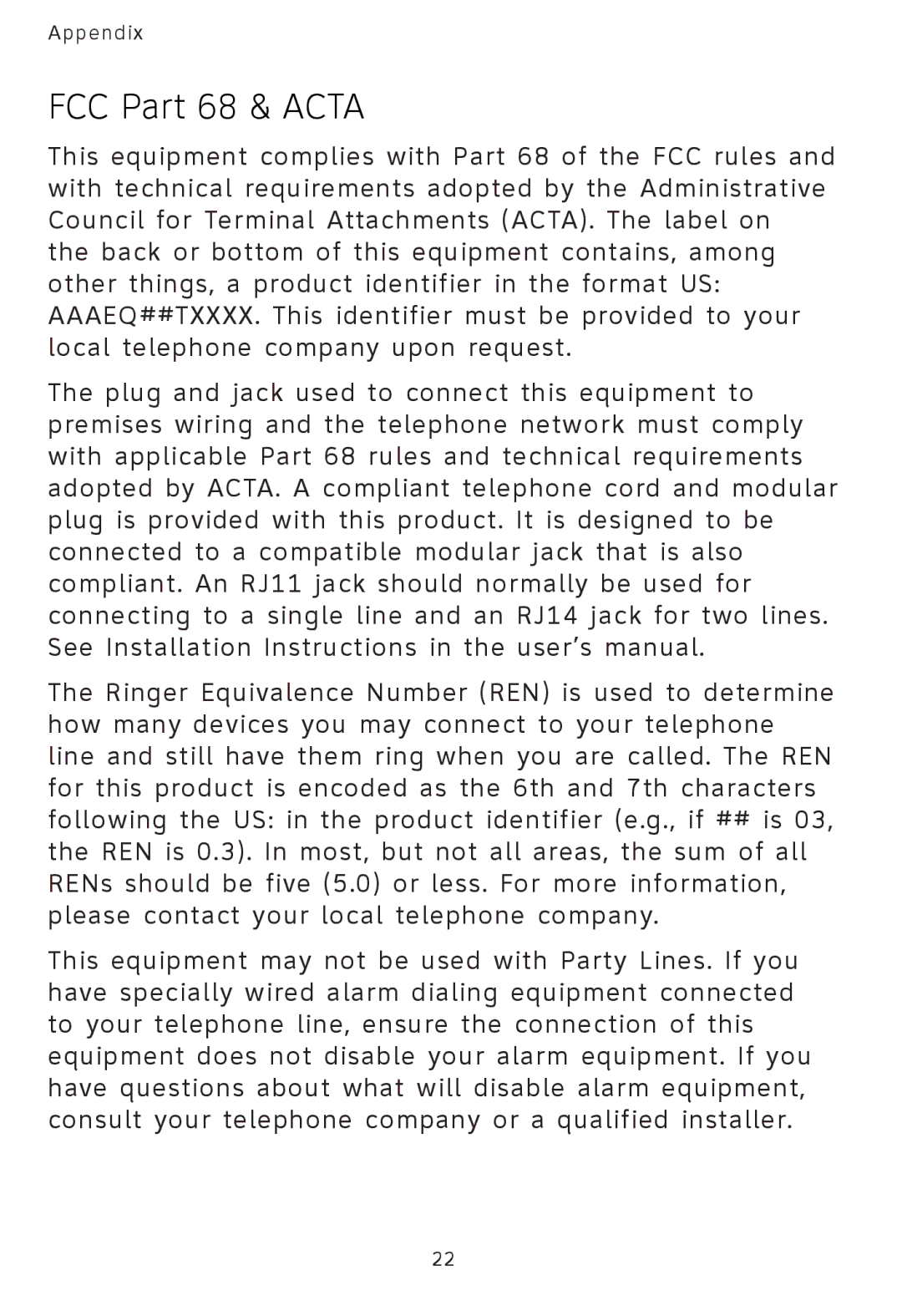 AT&T AT3101 user manual FCC Part 68 & Acta 