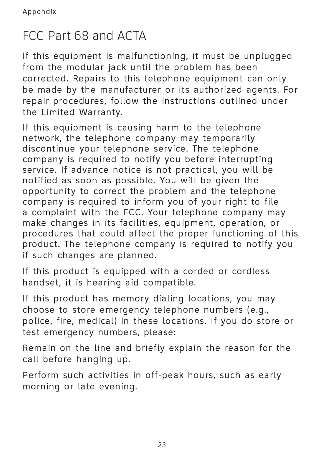 AT&T AT3101 user manual FCC Part 68 and Acta 