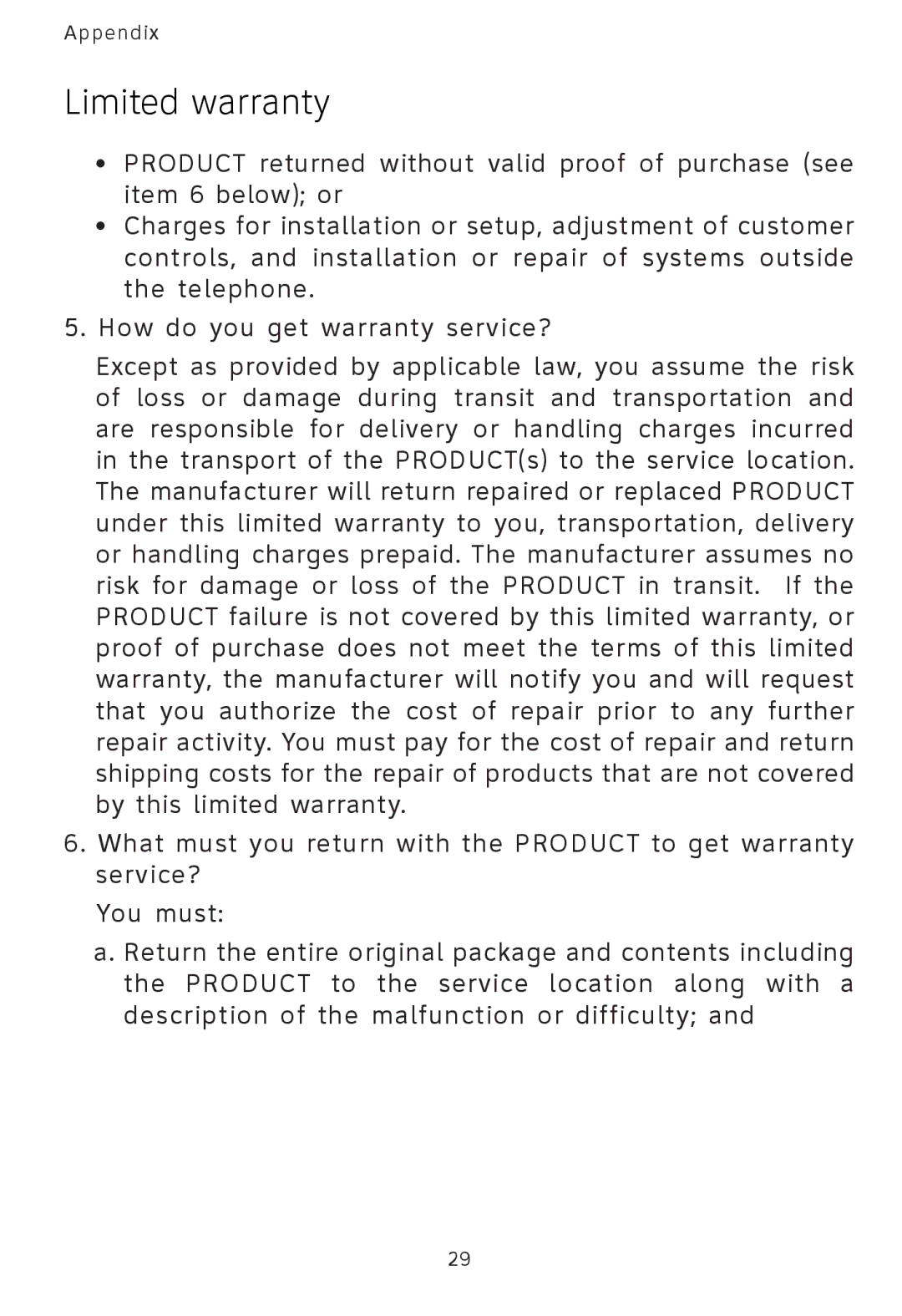 AT&T AT3101 user manual Limited warranty 