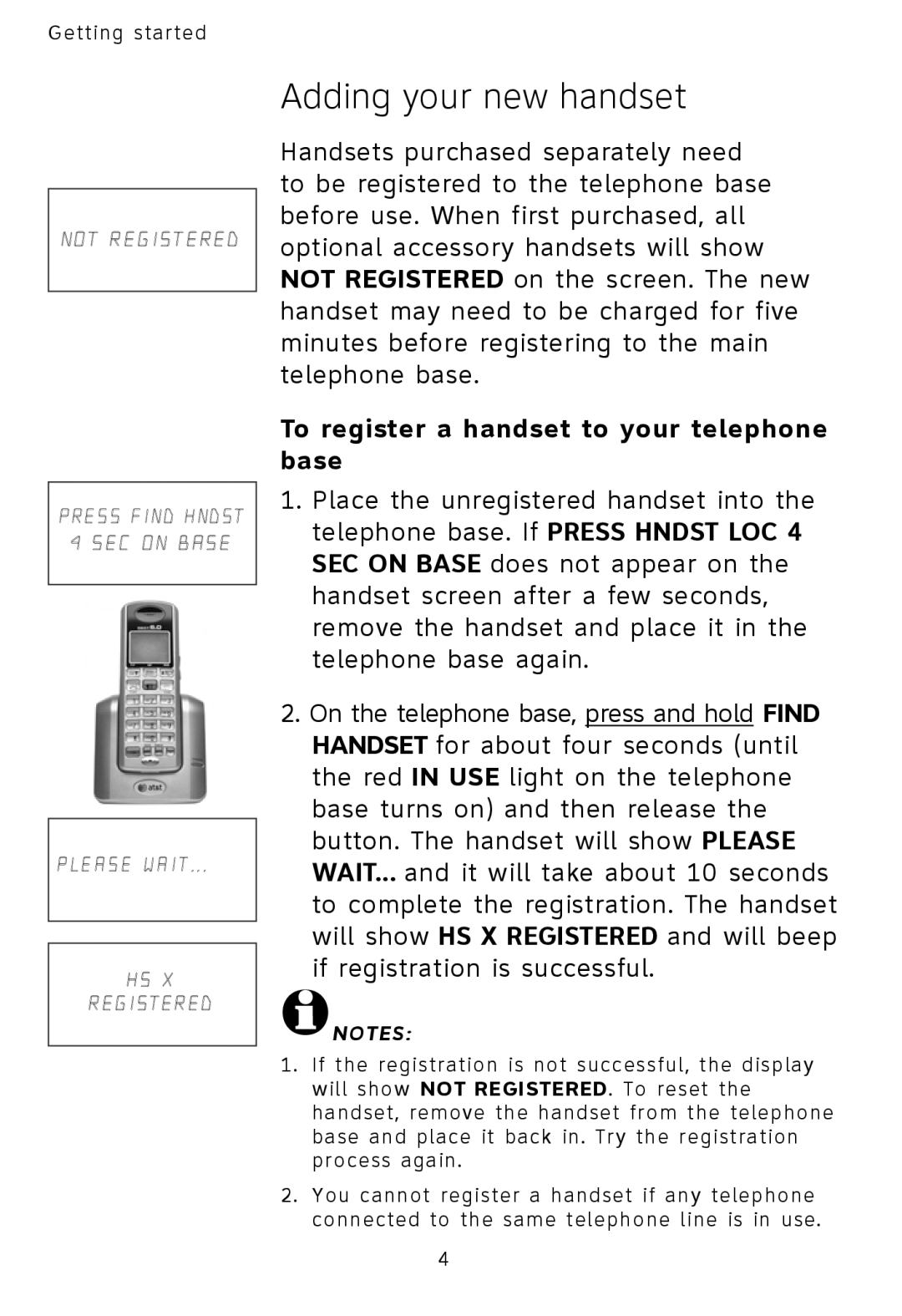 AT&T AT3101 user manual Adding your new handset, To register a handset to your telephone base 