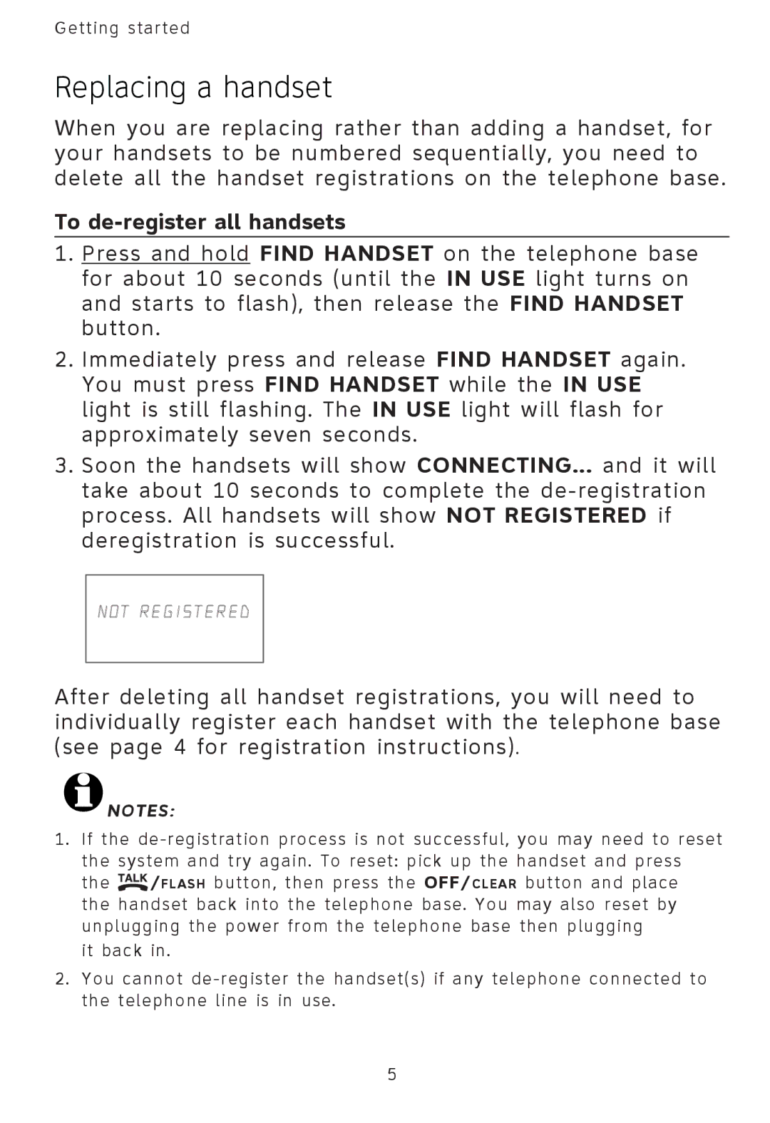 AT&T AT3101 user manual Replacing a handset, To de-register all handsets 