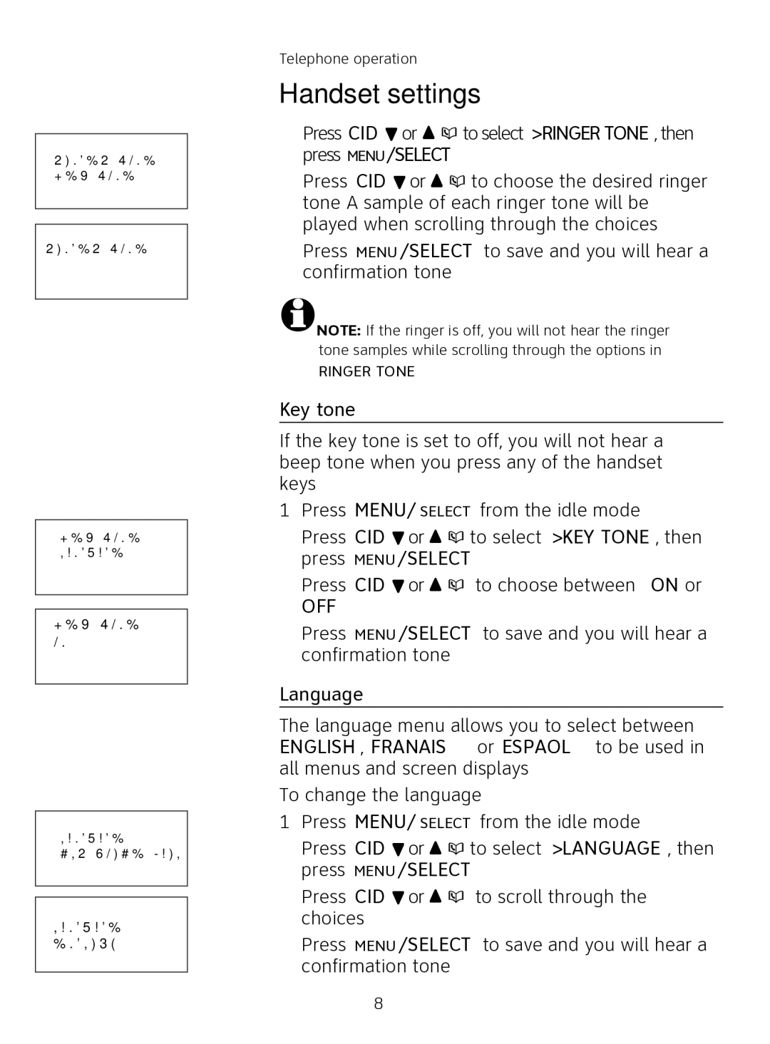 AT&T AT3111-2 user manual Key tone, Language 