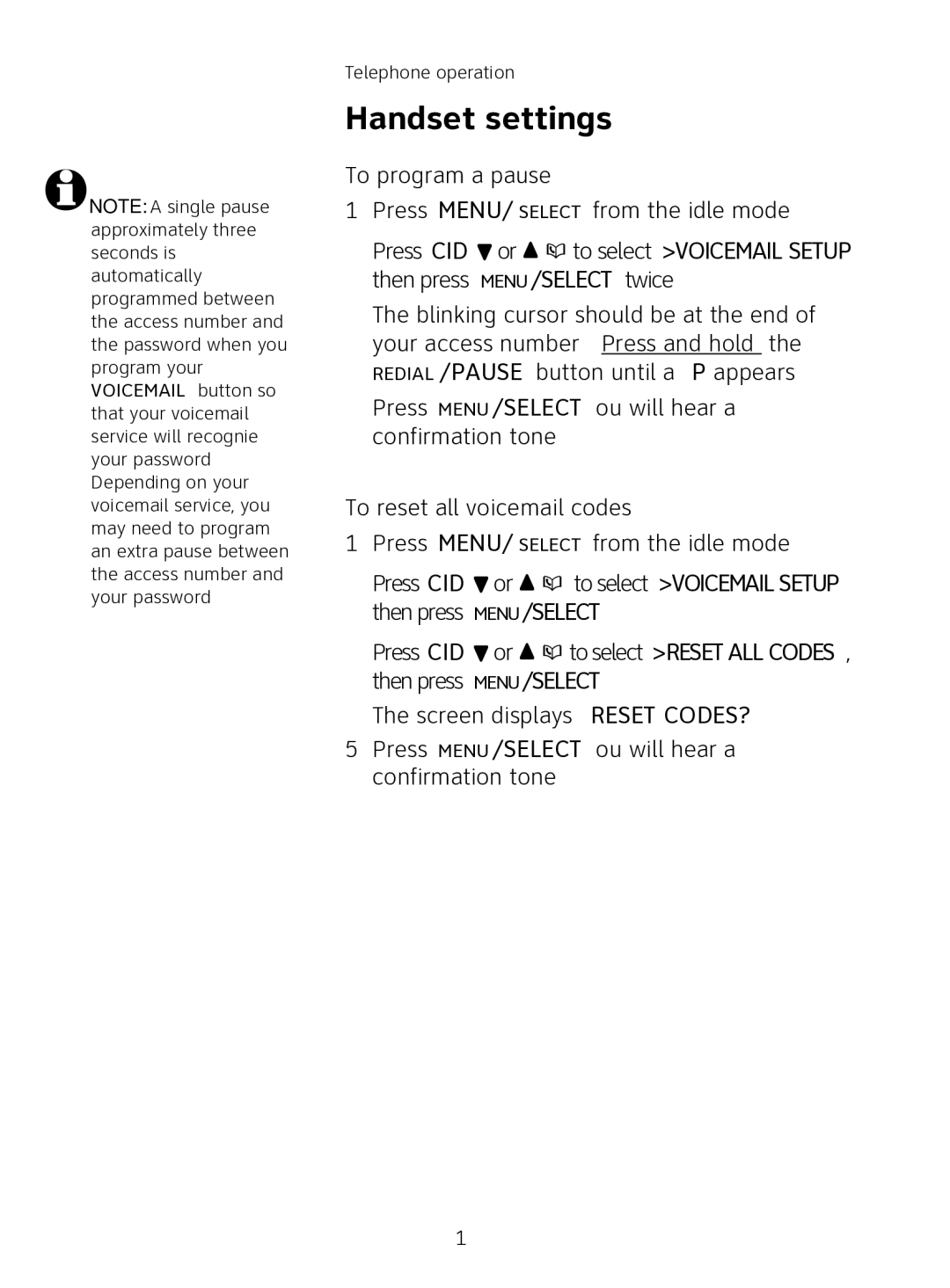 AT&T AT3111-2 user manual Handset settings 