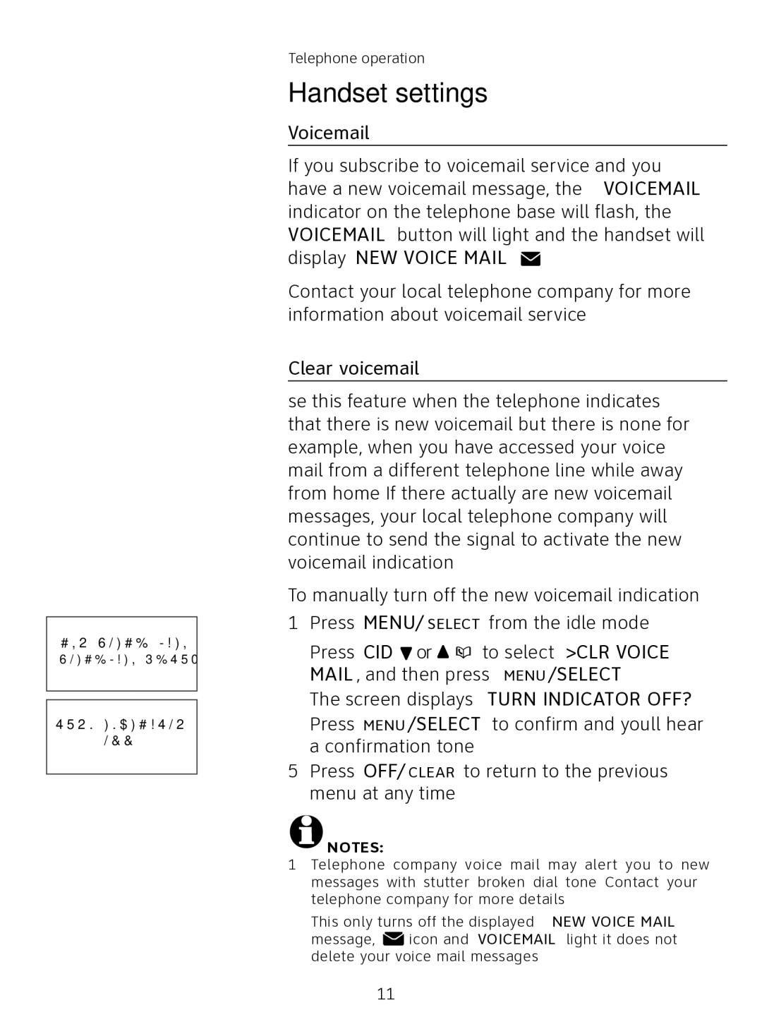 AT&T AT3111-2 user manual Voicemail, Clear voicemail 