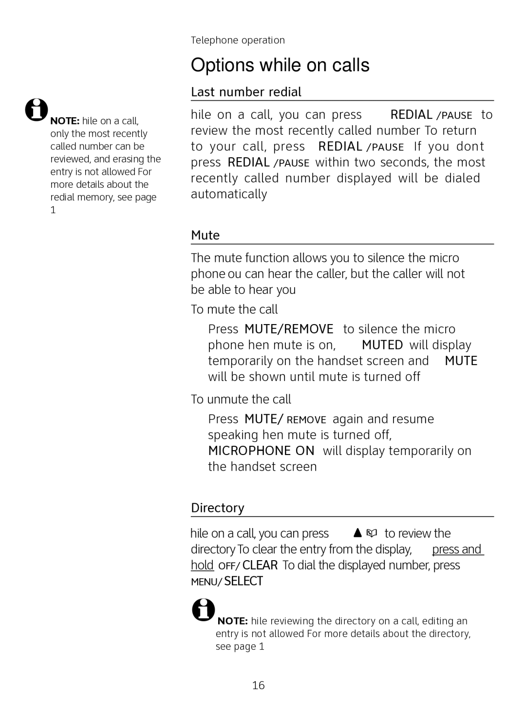 AT&T AT3111-2 user manual Last number redial, Mute, Directory, Menu/Select 