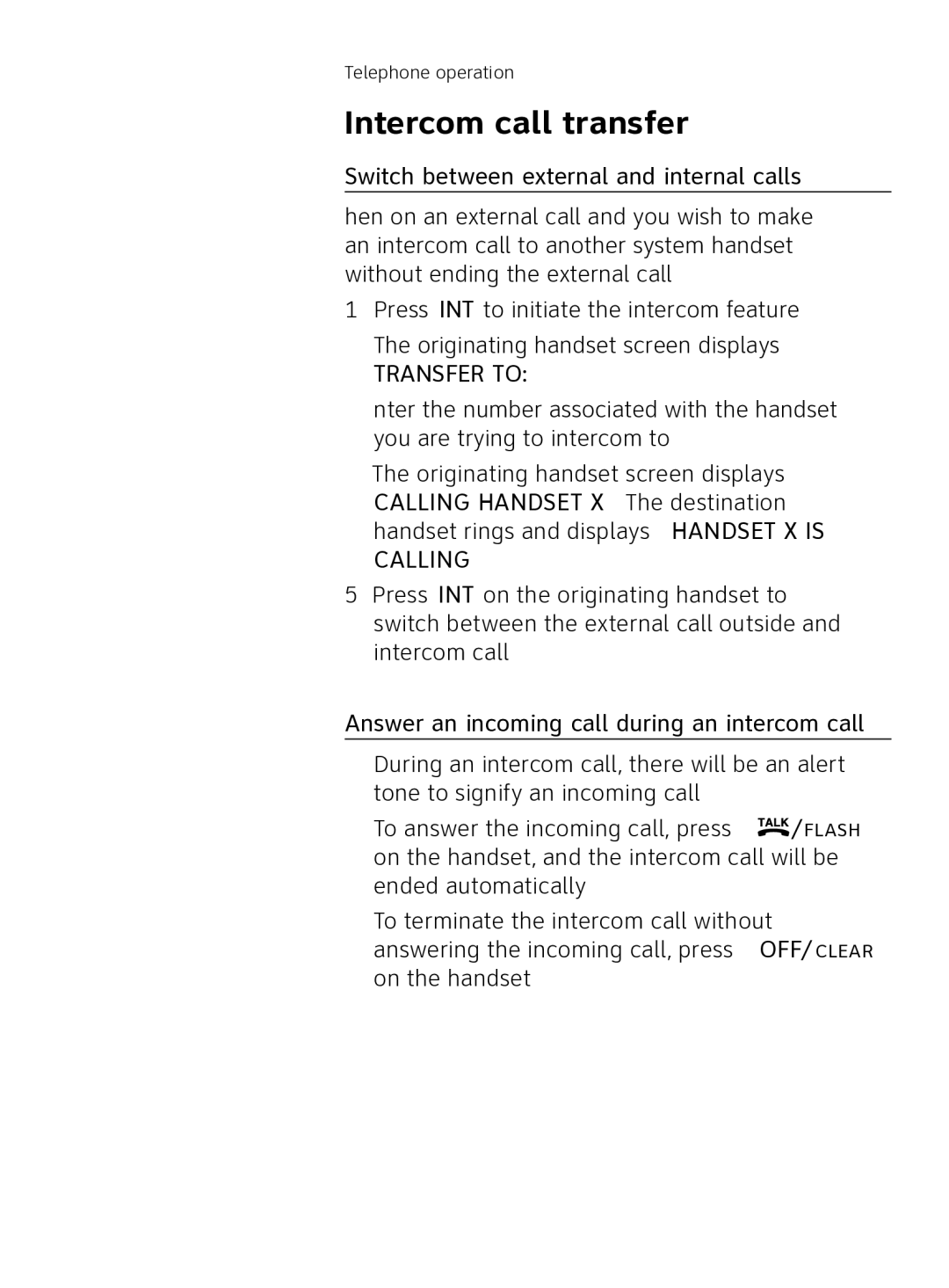 AT&T AT3111-2 user manual Switch between external and internal calls, Answer an incoming call during an intercom call 