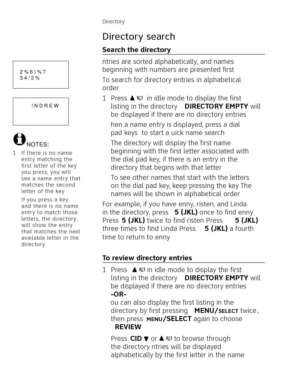 AT&T AT3111-2 user manual Directory search, Search the directory, To review directory entries 