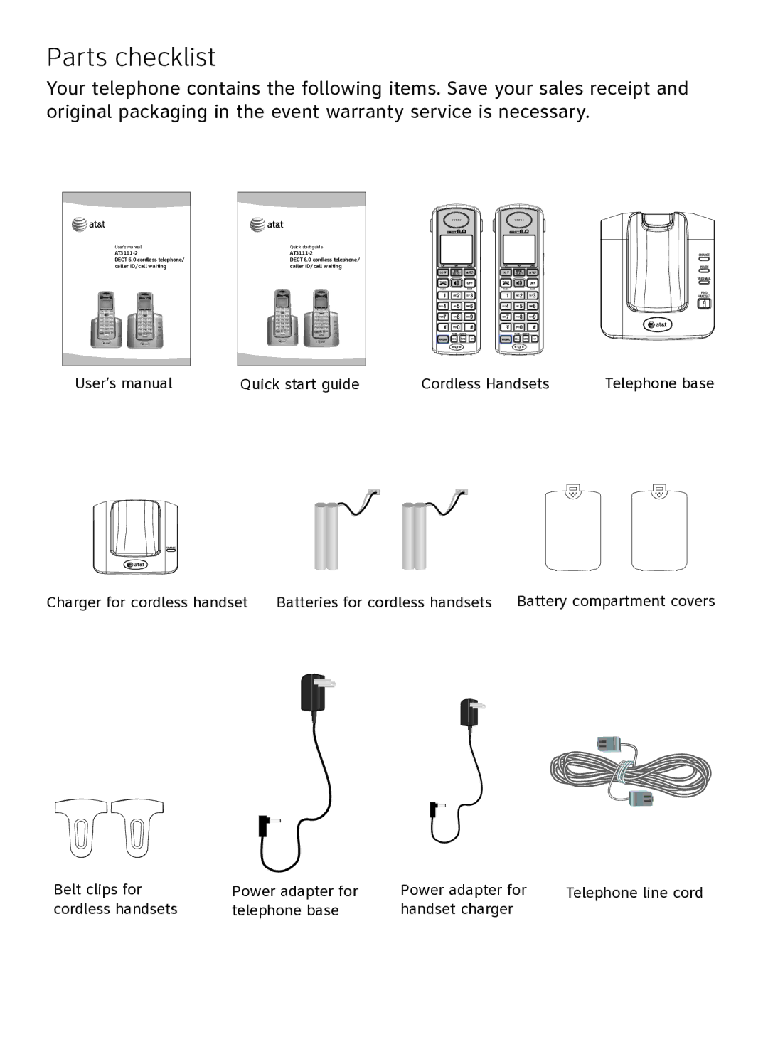 AT&T AT3111-2 user manual Parts checklist 