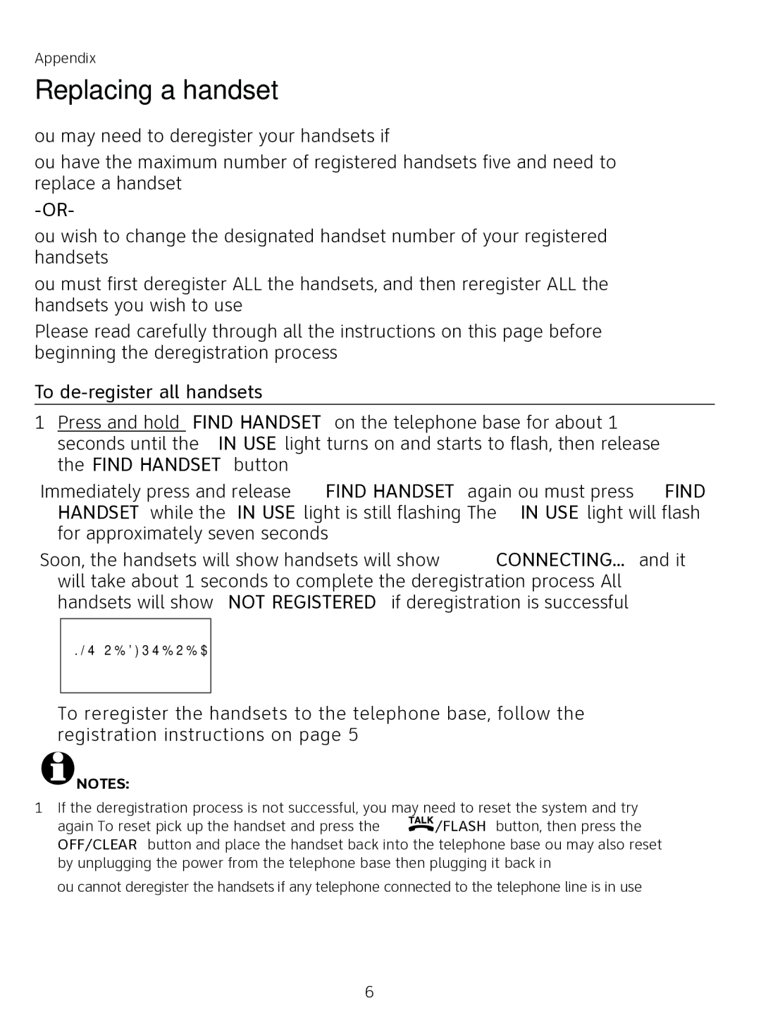 AT&T AT3111-2 user manual Replacing a handset, To de-register all handsets 