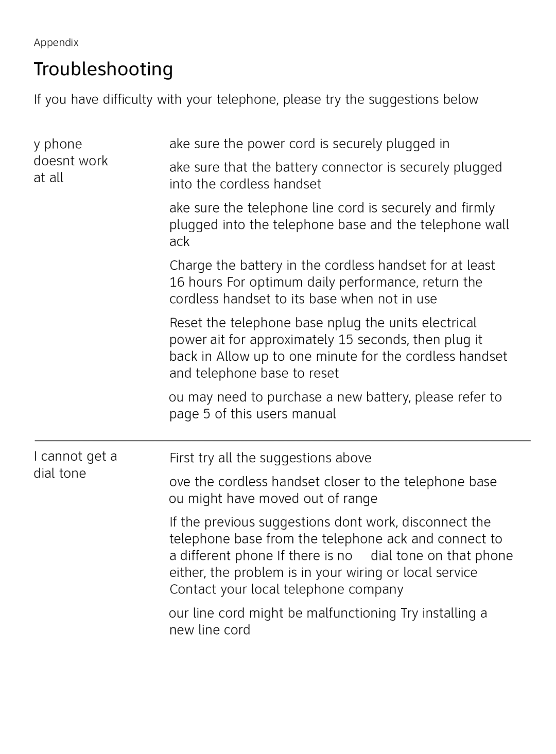 AT&T AT3111-2 user manual Troubleshooting 