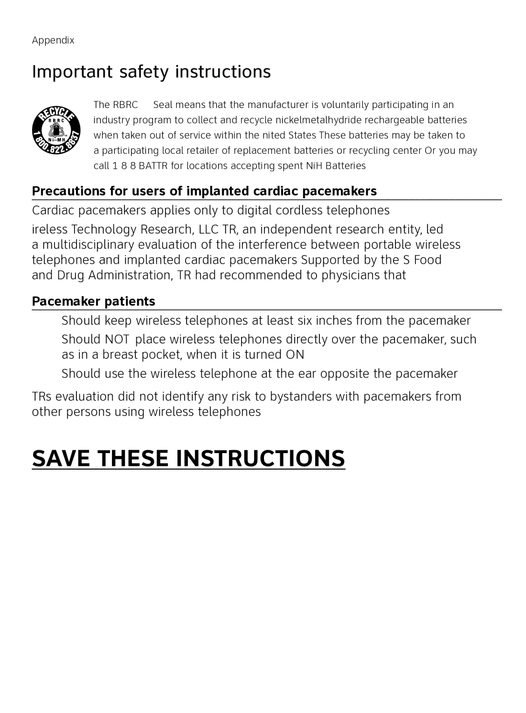 AT&T AT3111-2 user manual Precautions for users of implanted cardiac pacemakers, Pacemaker patients 