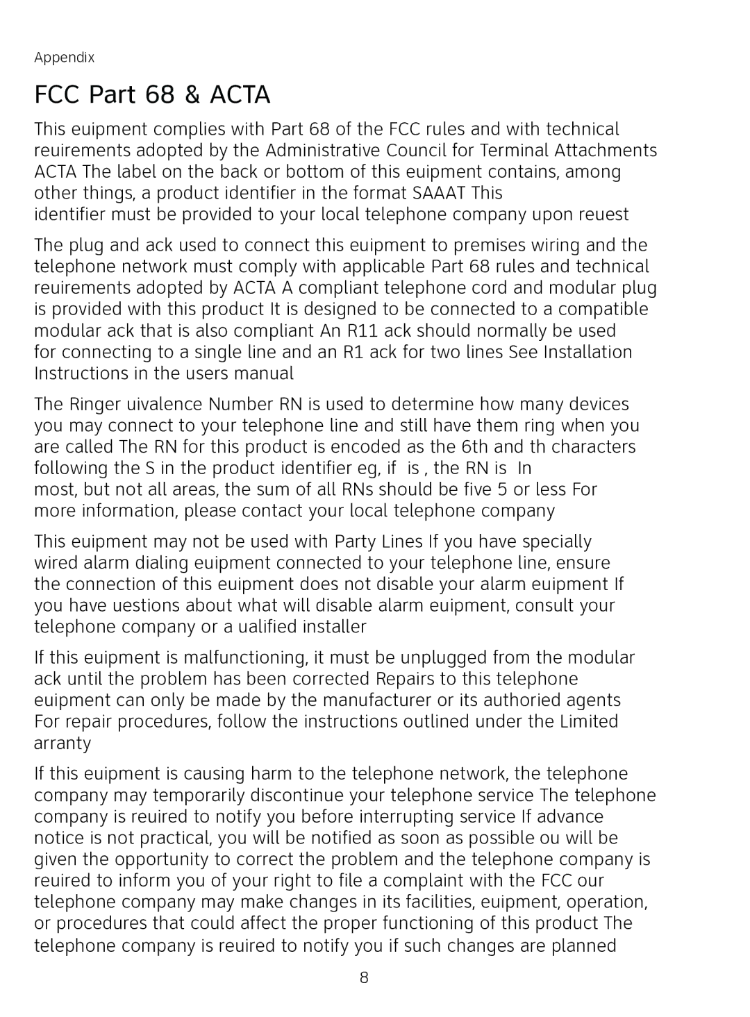 AT&T AT3111-2 user manual FCC Part 68 & Acta 