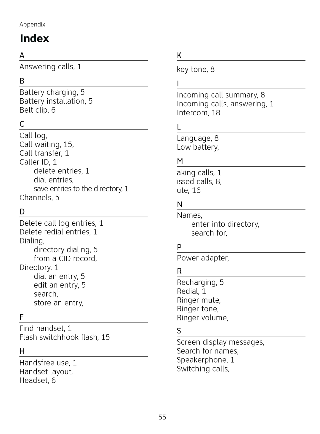 AT&T AT3111-2 user manual Index 