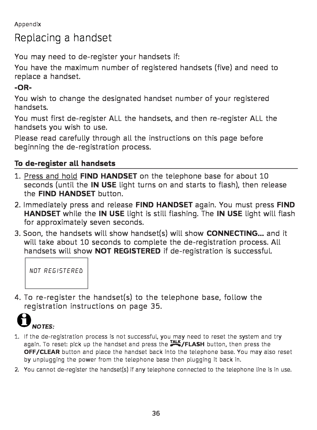 AT&T AT3111-2 user manual Replacing a handset, To de-registerall handsets 