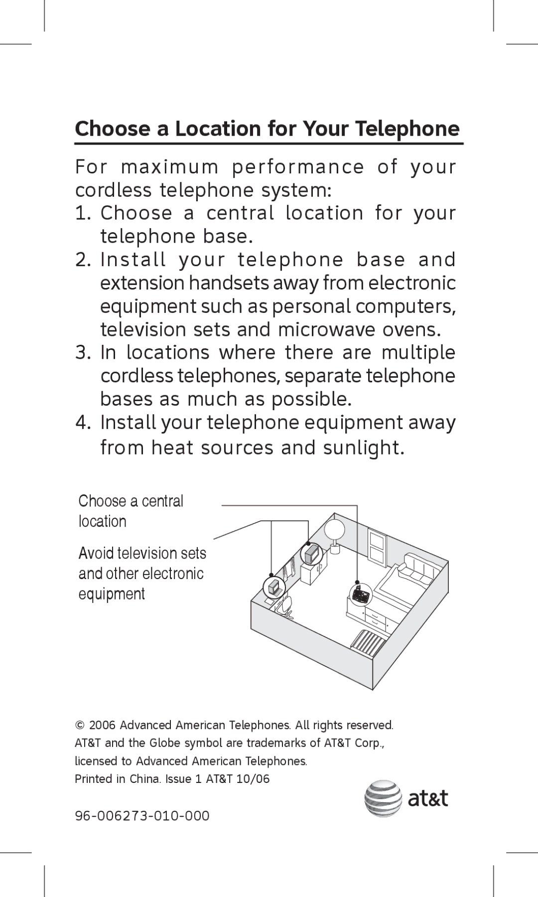 AT&T AT5872 quick start Choose a Location for Your Telephone 