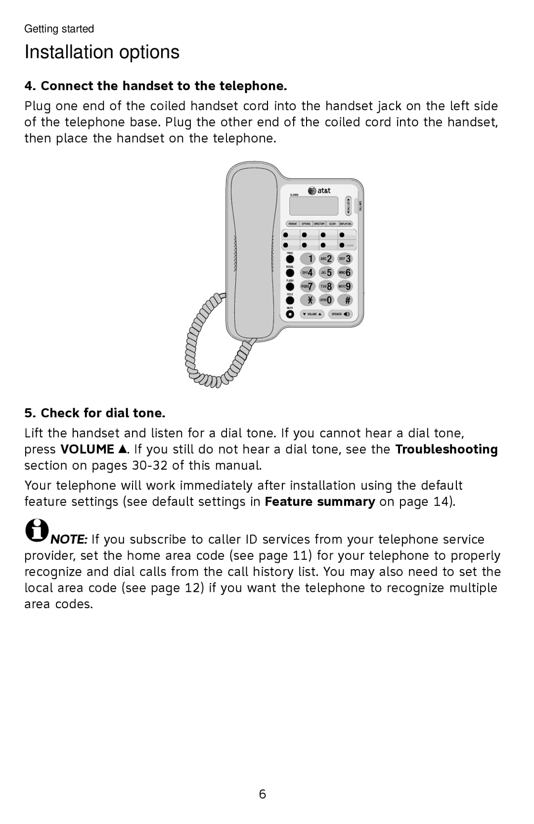 AT&T ATCL2909 user manual Connect the handset to the telephone, Check for dial tone 