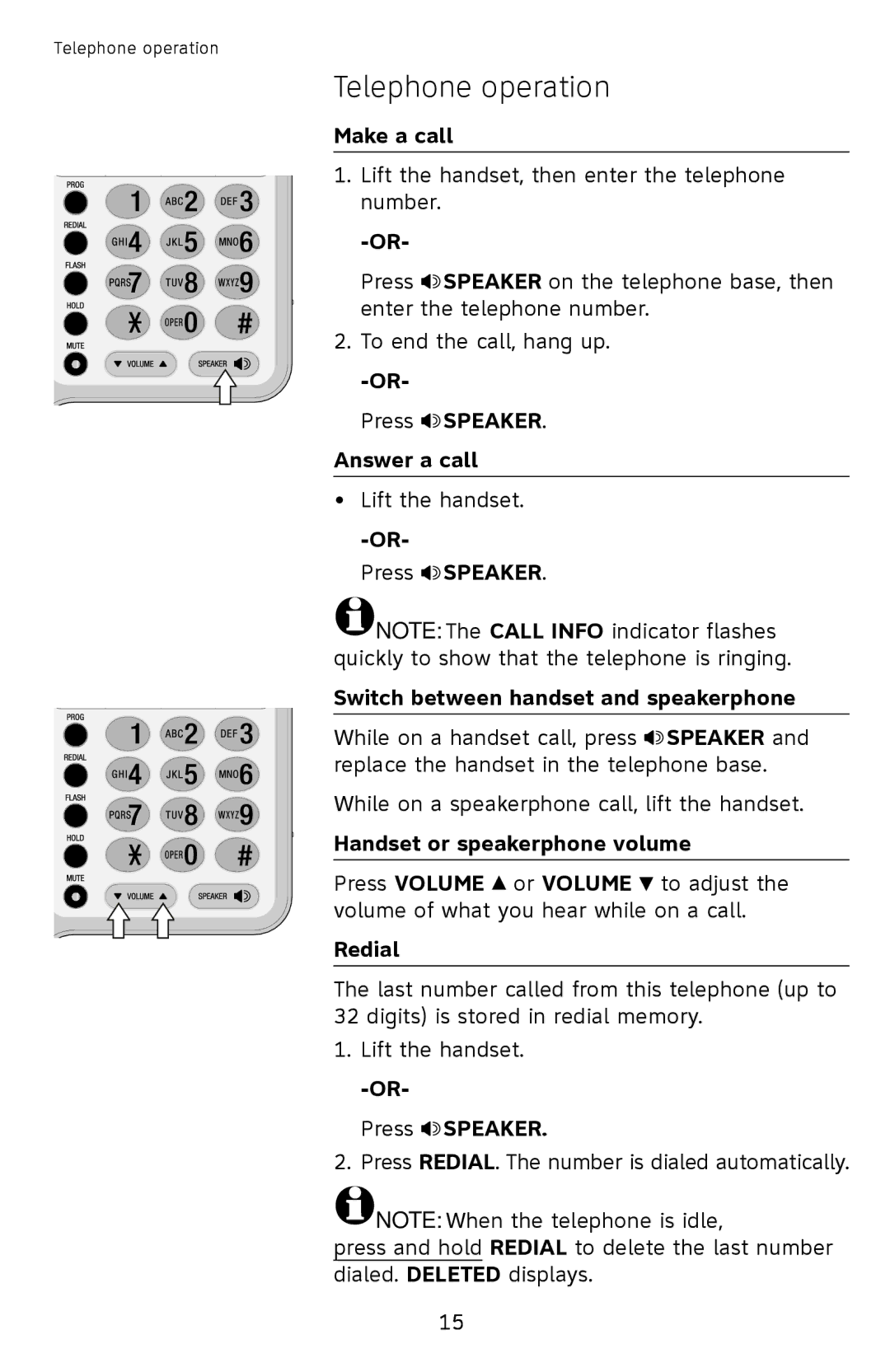 AT&T ATCL2909 user manual Telephone operation 