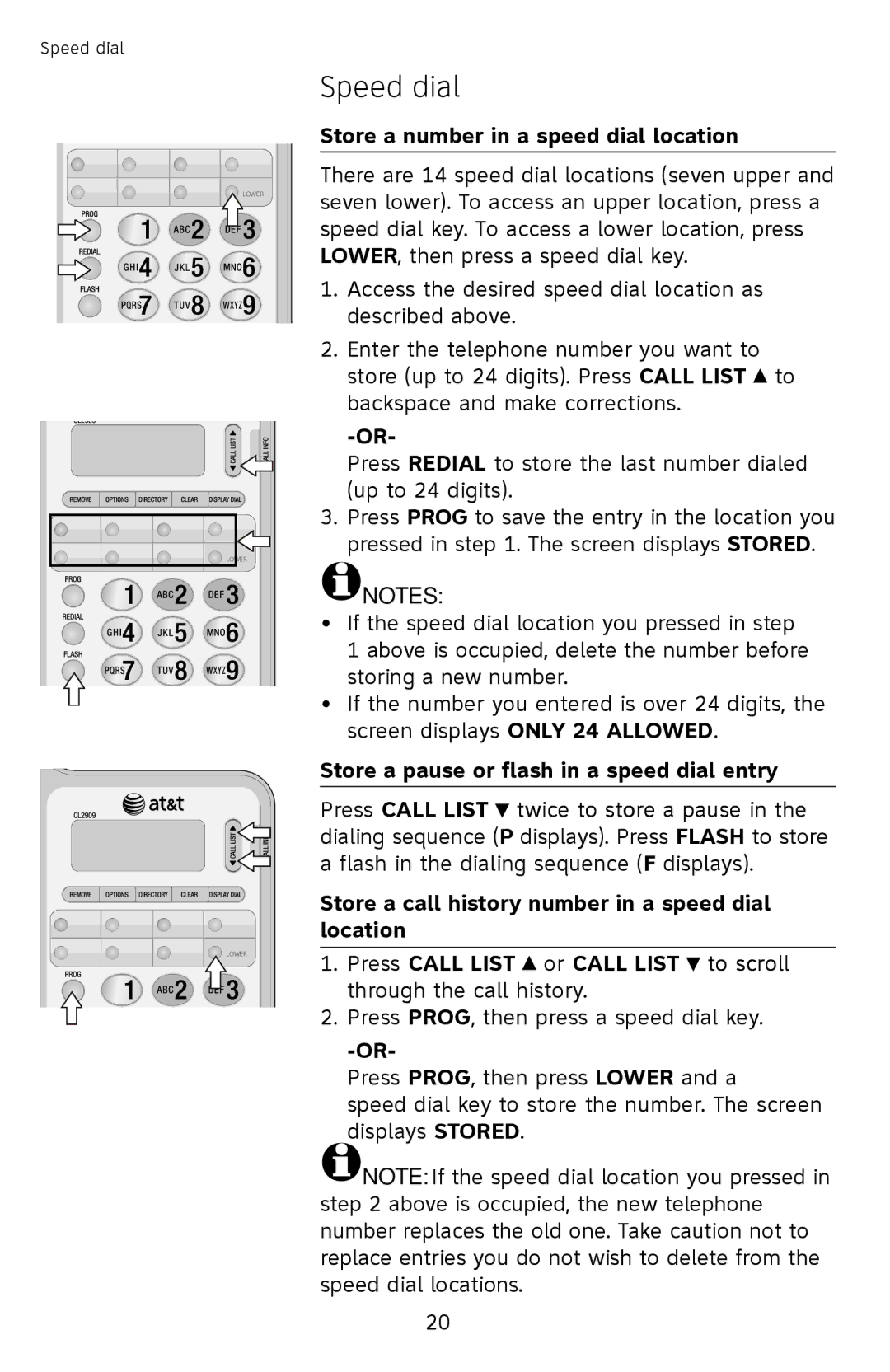 AT&T ATCL2909 user manual Store a number in a speed dial location 