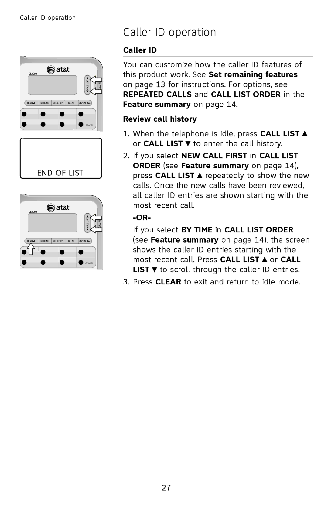 AT&T ATCL2909 user manual Caller ID, Review call history 