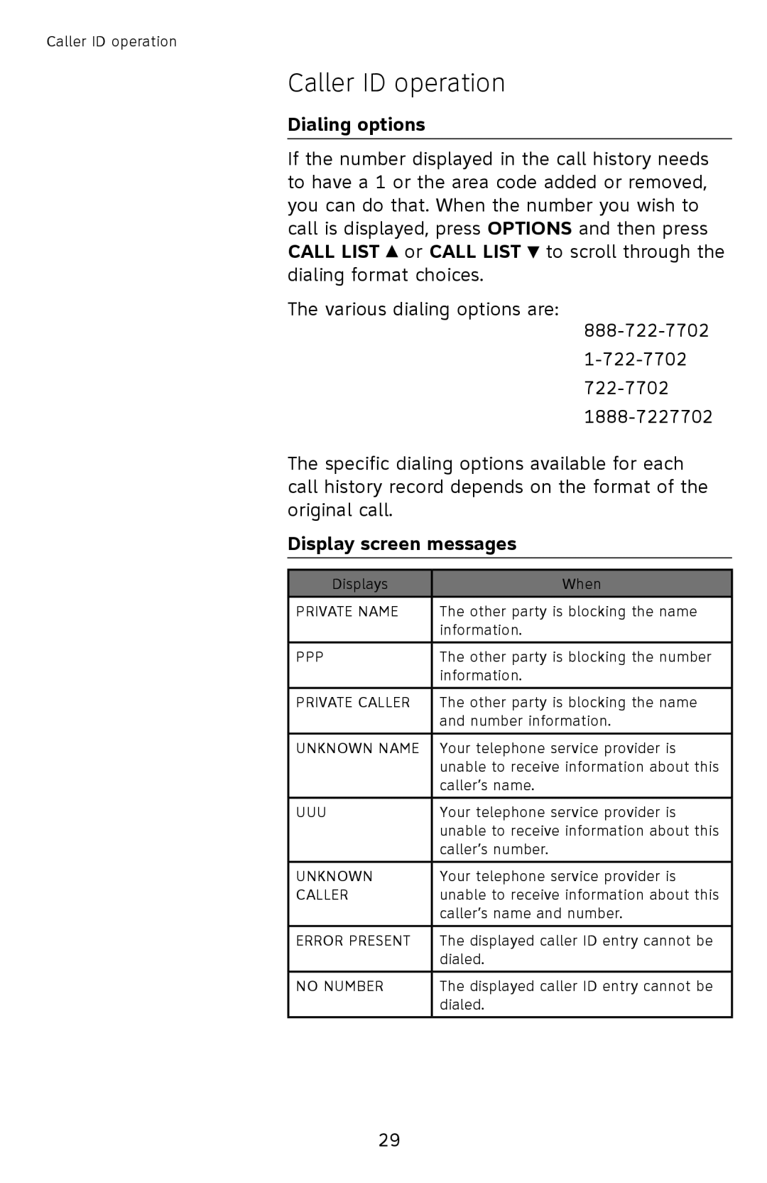 AT&T ATCL2909 user manual Dialing options, Private Name 