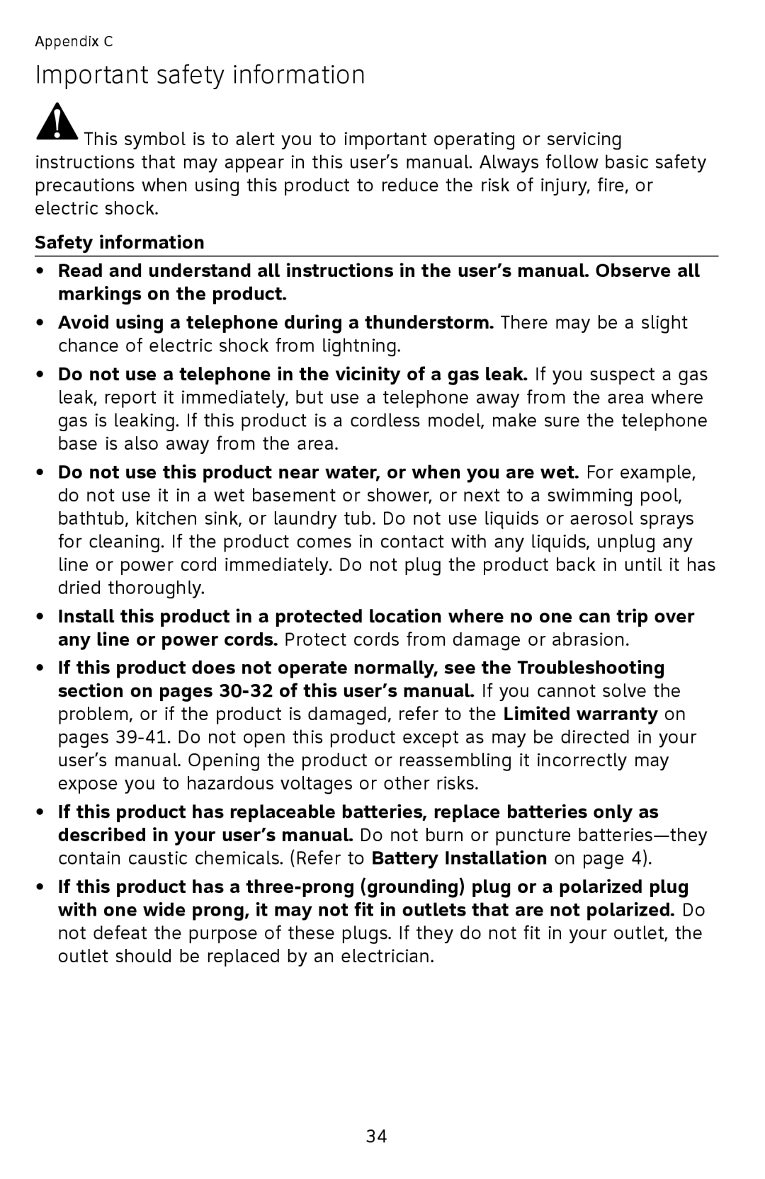 AT&T ATCL2909 user manual Important safety information 