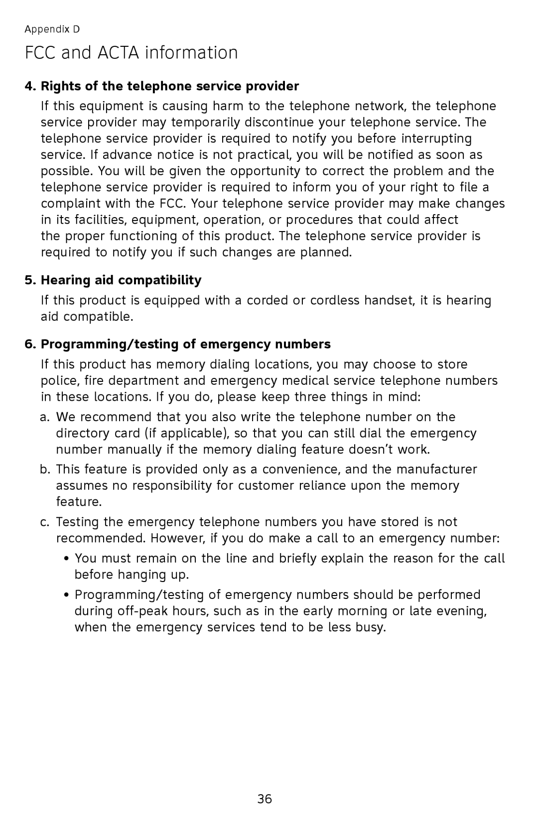 AT&T ATCL2909 user manual Rights of the telephone service provider, Hearing aid compatibility 