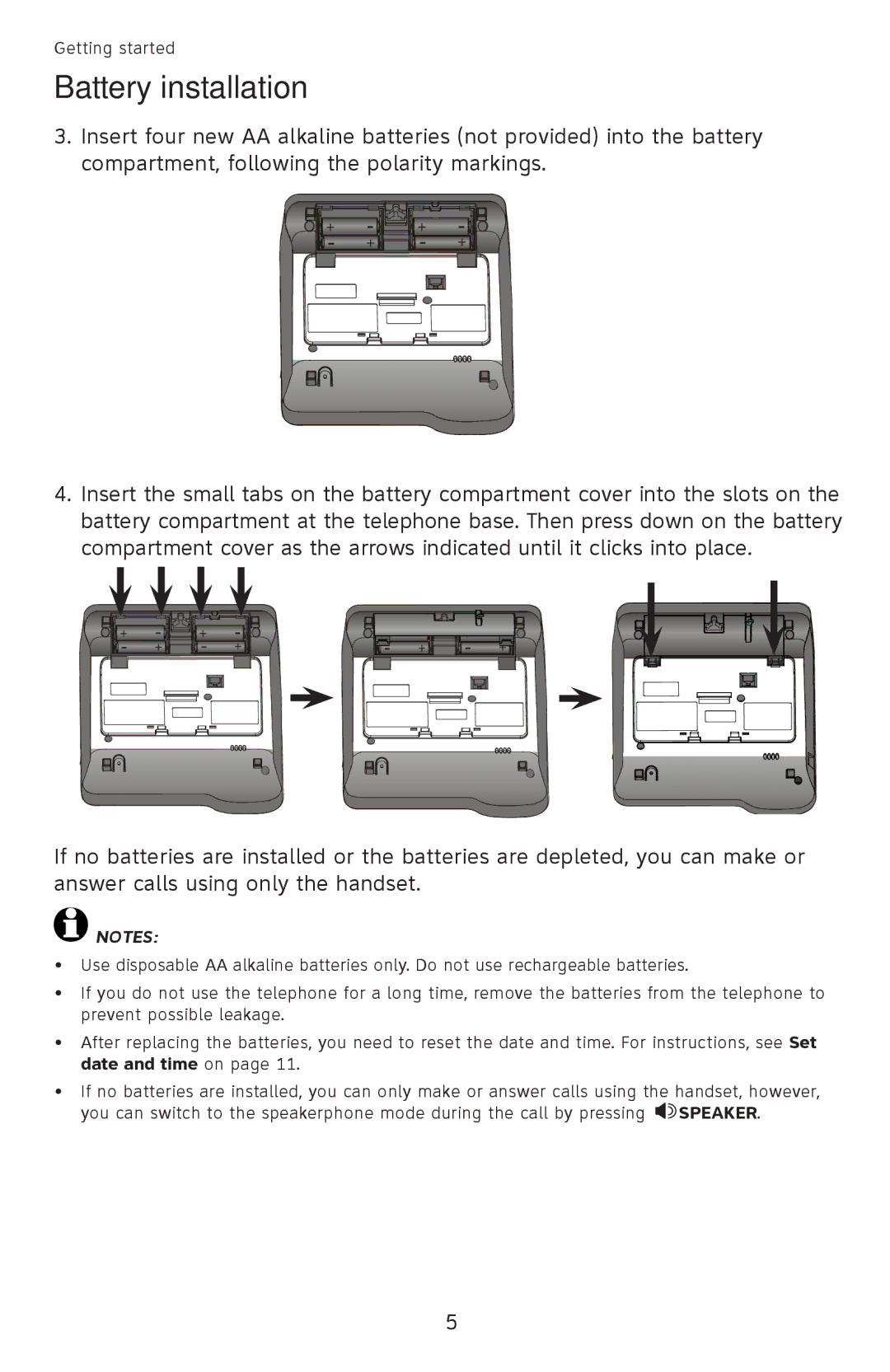 AT&T 210WH, ATCL2940, 210 BLK user manual Battery installation 