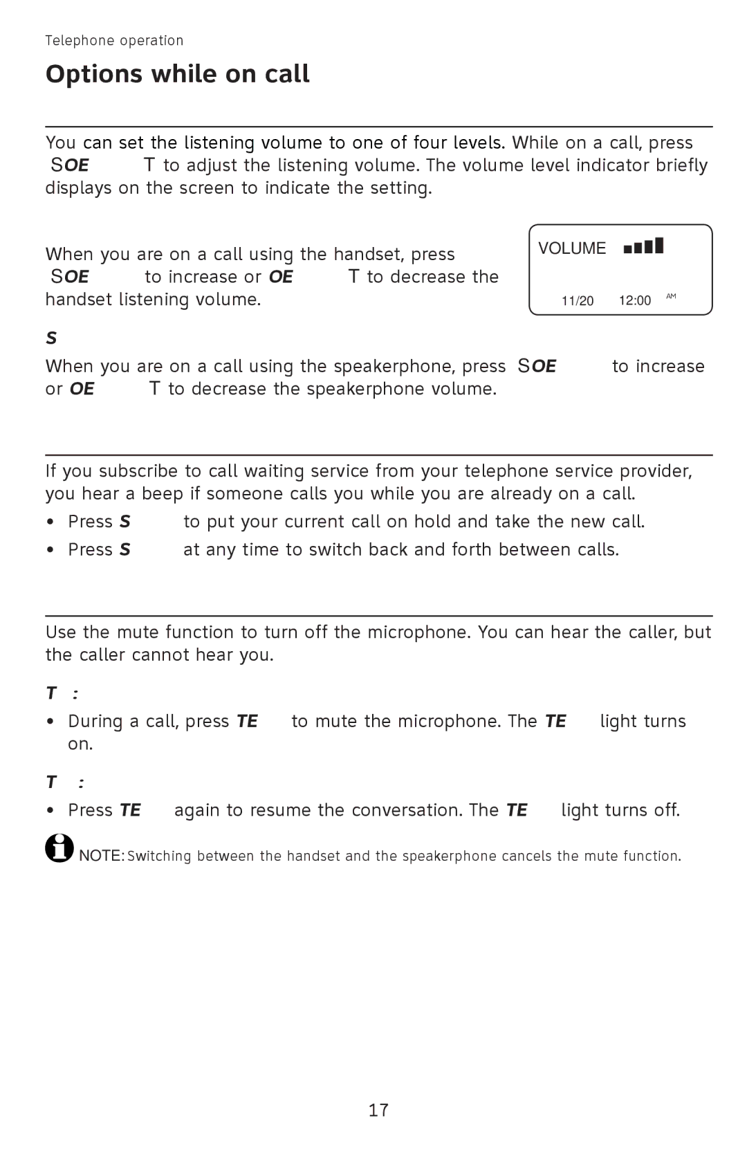 AT&T 210WH, ATCL2940, 210 BLK user manual Options while on call 