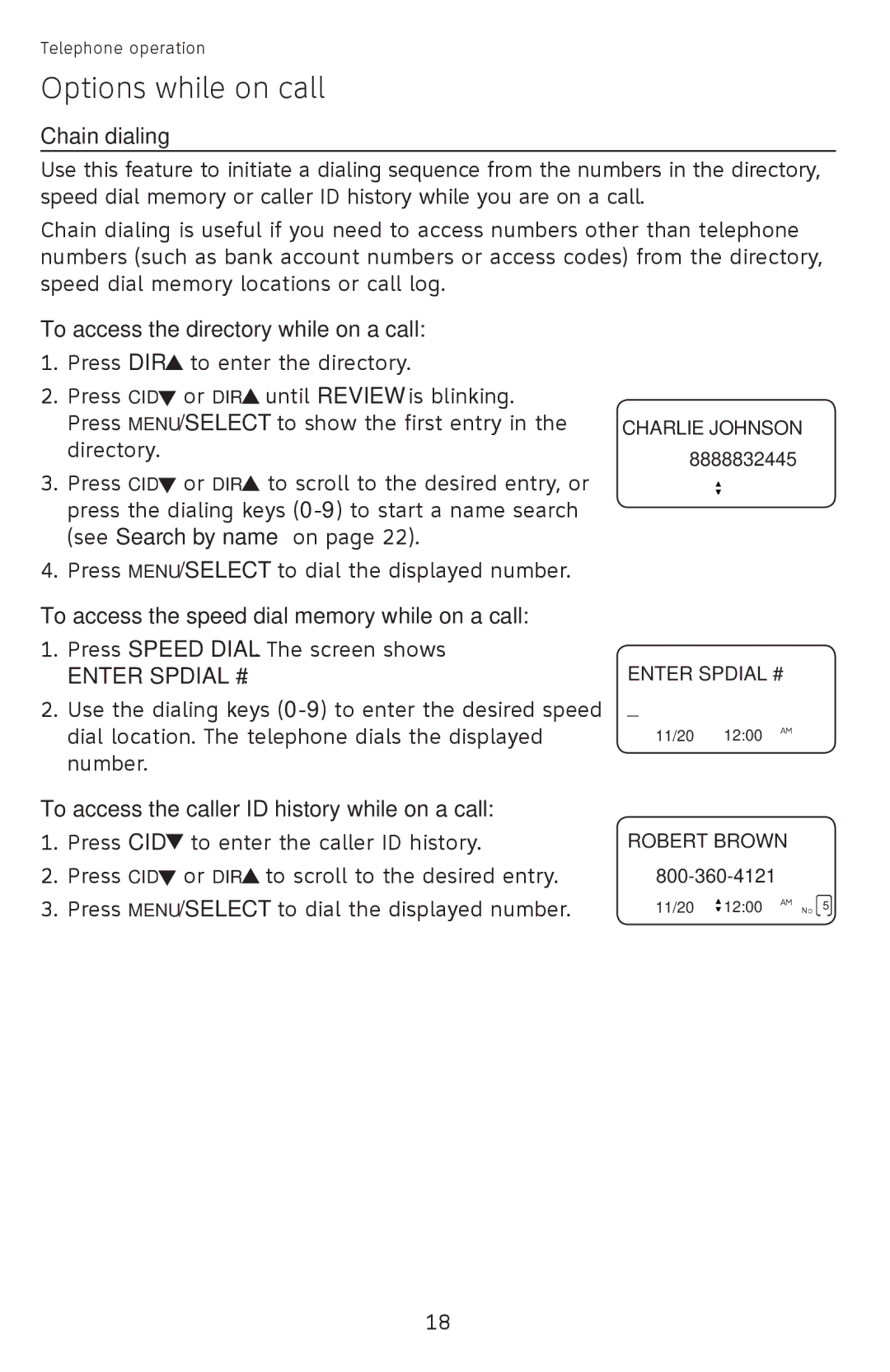 AT&T 210 BLK Chain dialing, To access the directory while on a call, To access the speed dial memory while on a call 