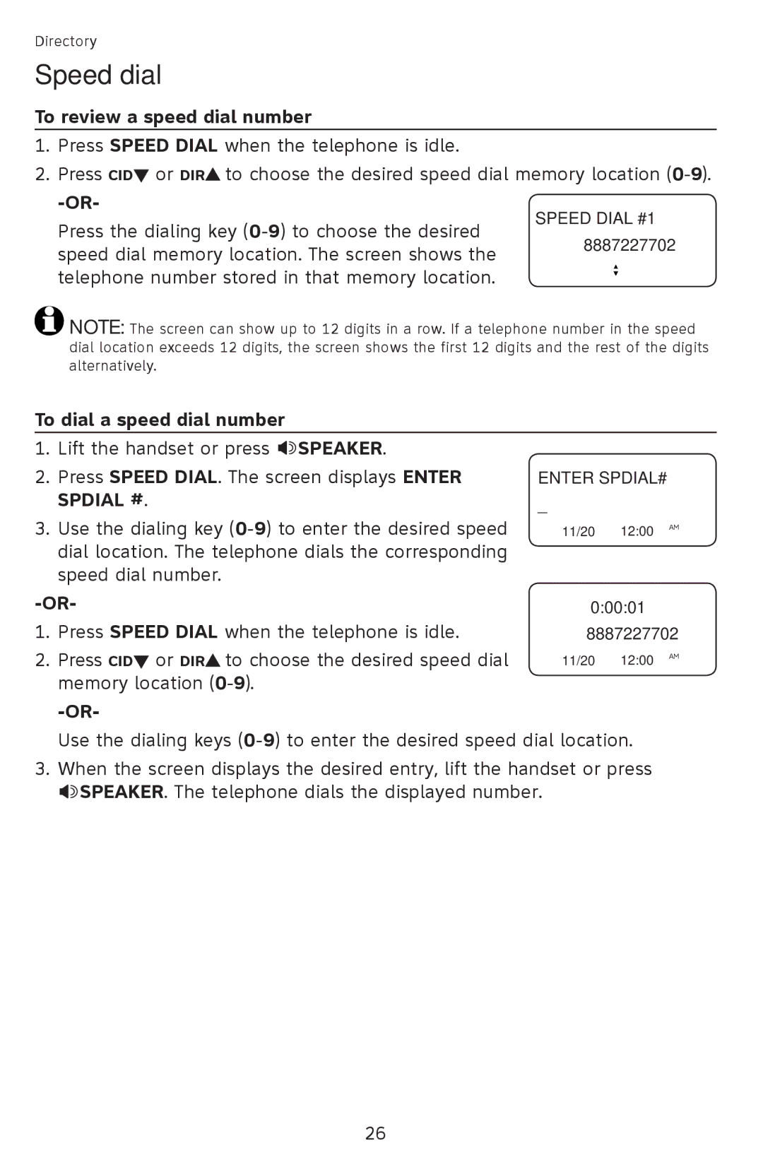 AT&T 210WH, ATCL2940, 210 BLK user manual To review a speed dial number, To dial a speed dial number 