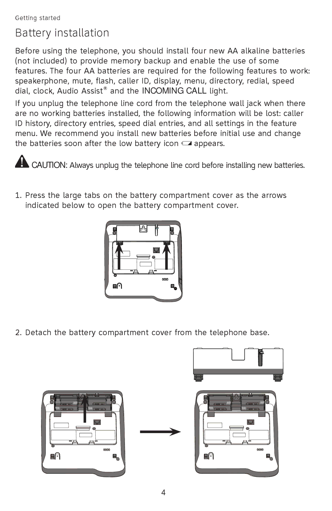 AT&T ATCL2940, 210WH, 210 BLK user manual Battery installation 