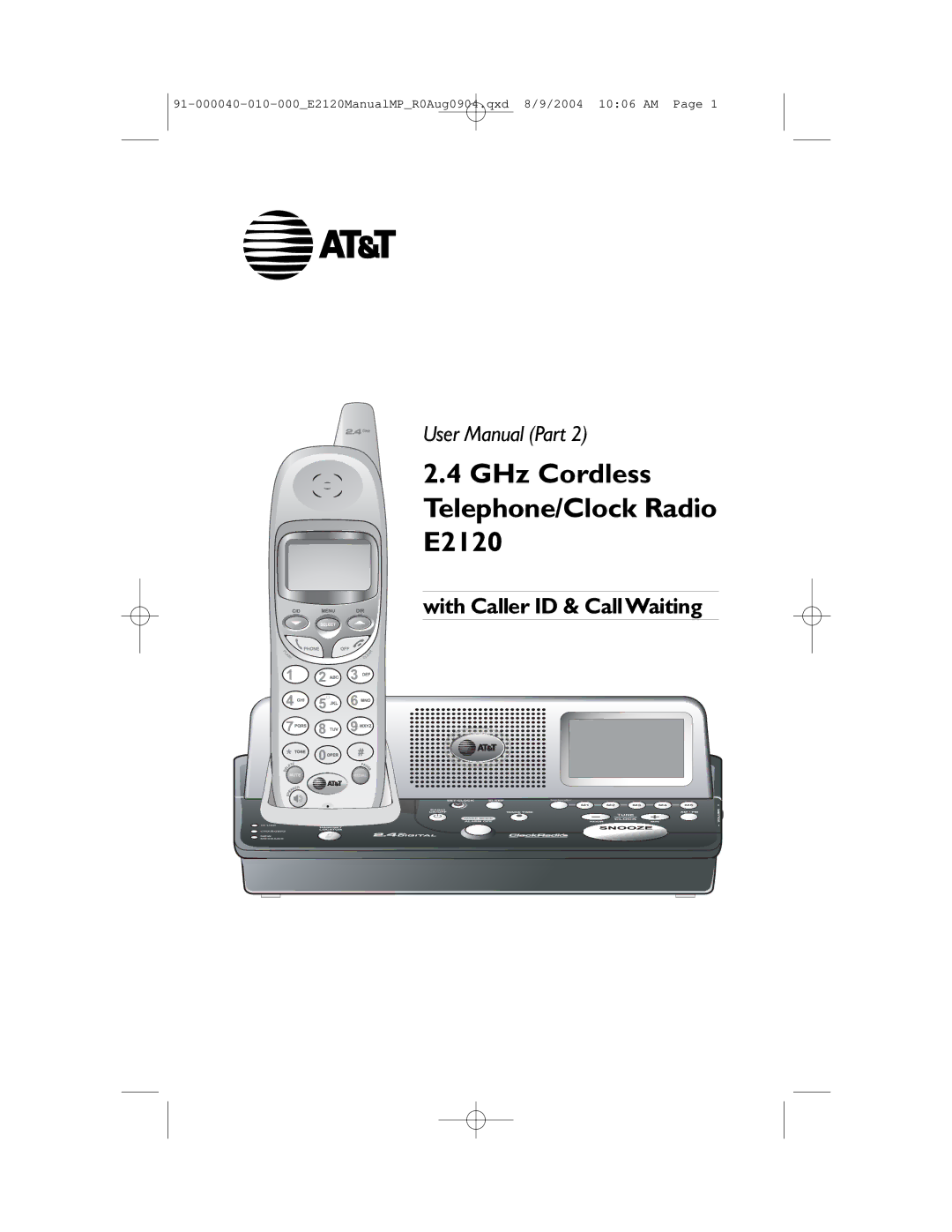 AT&T ATT-E2120 user manual GHz Cordless Telephone/Clock Radio E2120 