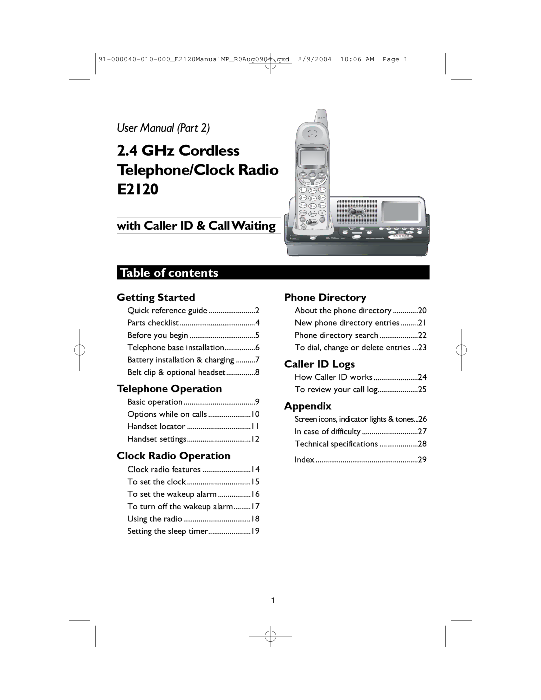 AT&T ATT-E2120 user manual Table of contents 