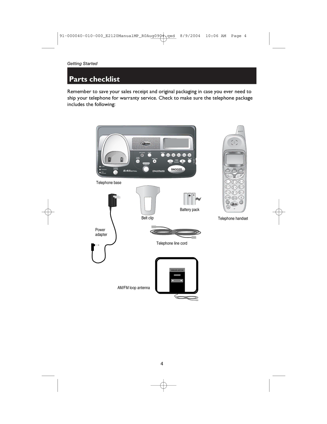 AT&T ATT-E2120 user manual Parts checklist 