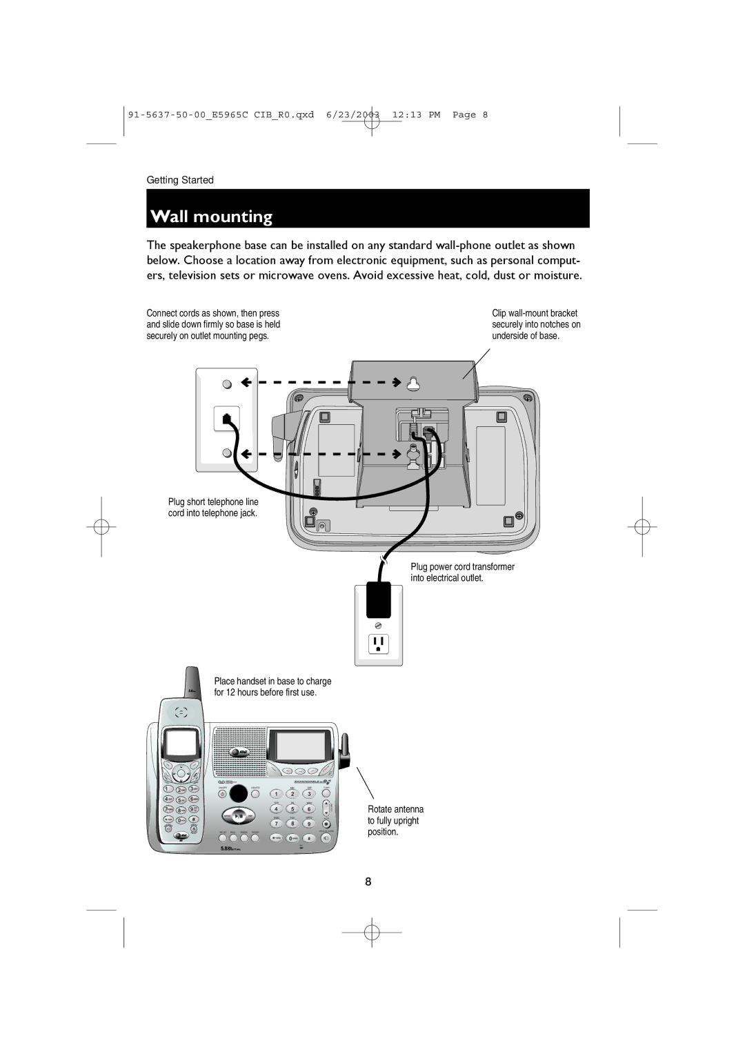 AT&T AT&T E5965C user manual Wall mounting 