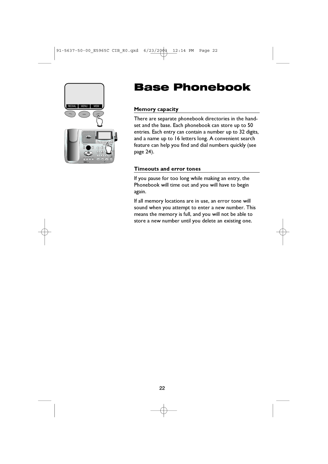 AT&T AT&T E5965C user manual Base Phonebook 