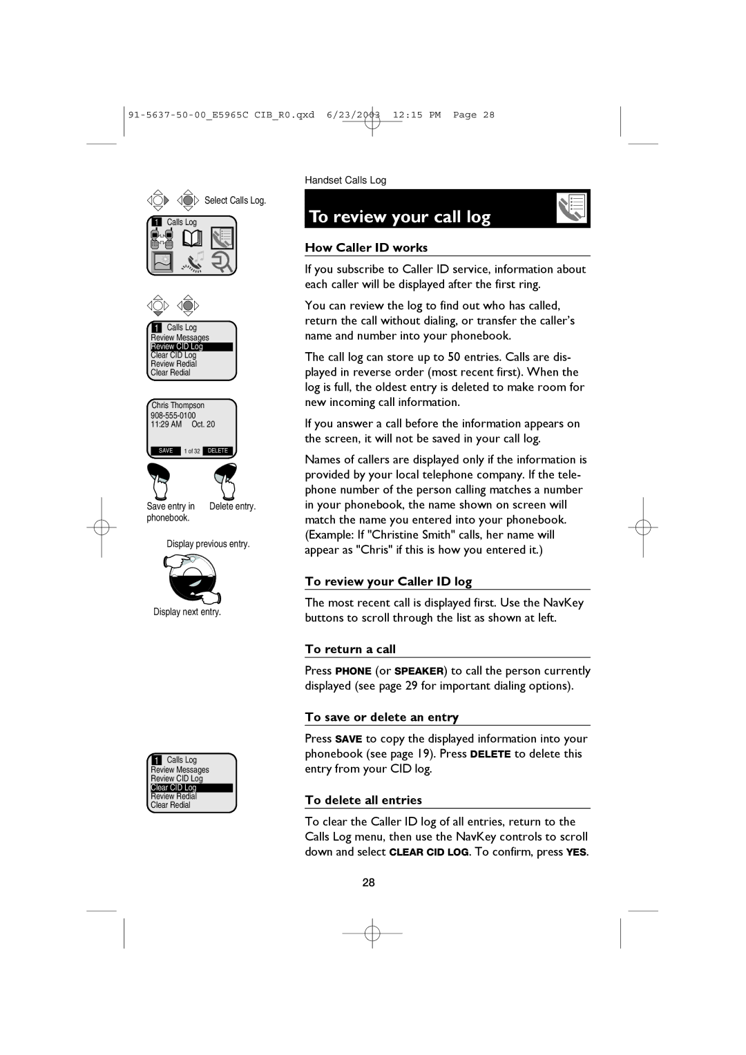 AT&T AT&T E5965C user manual To review your call log 