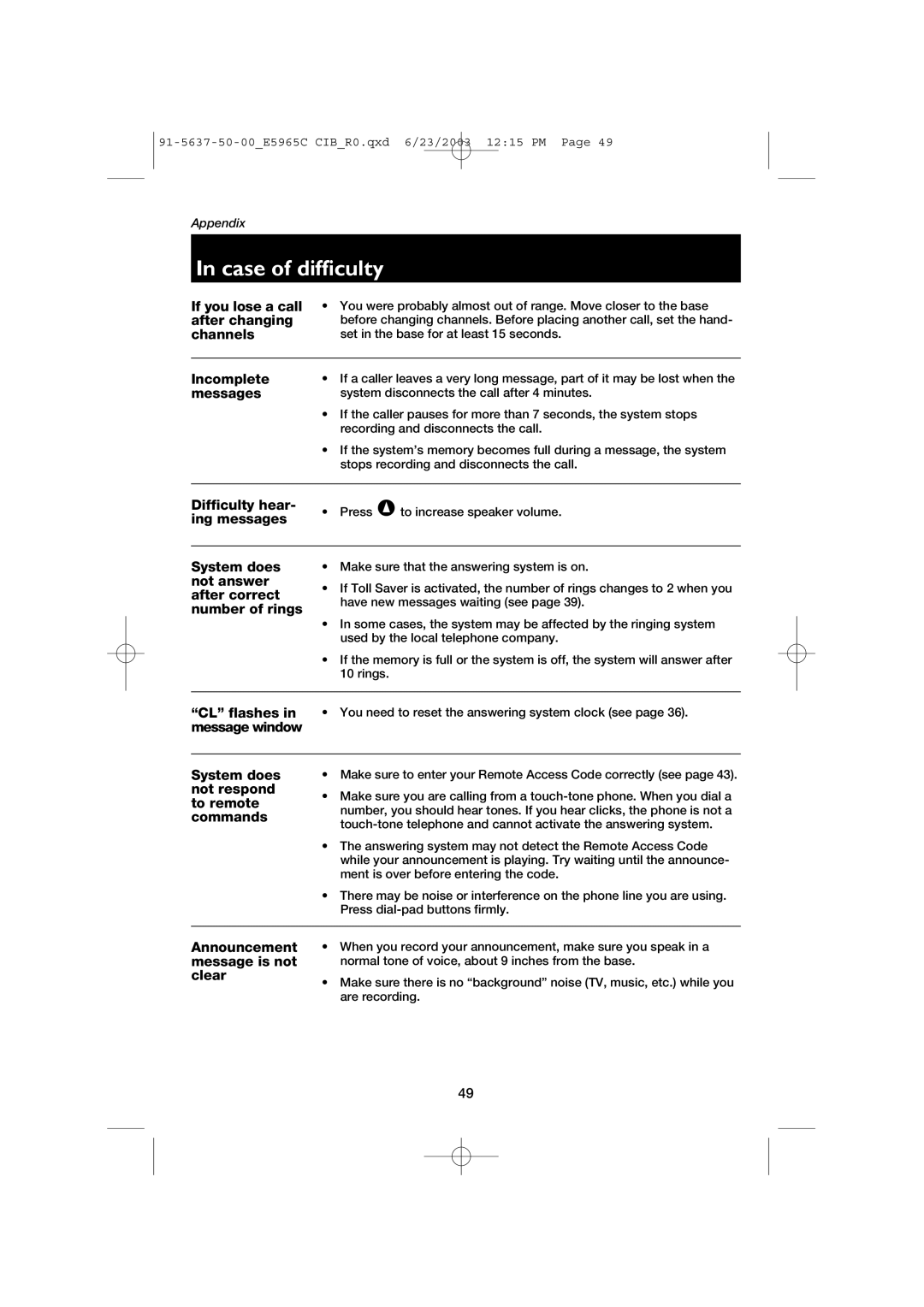 AT&T AT&T E5965C user manual If you lose a call 