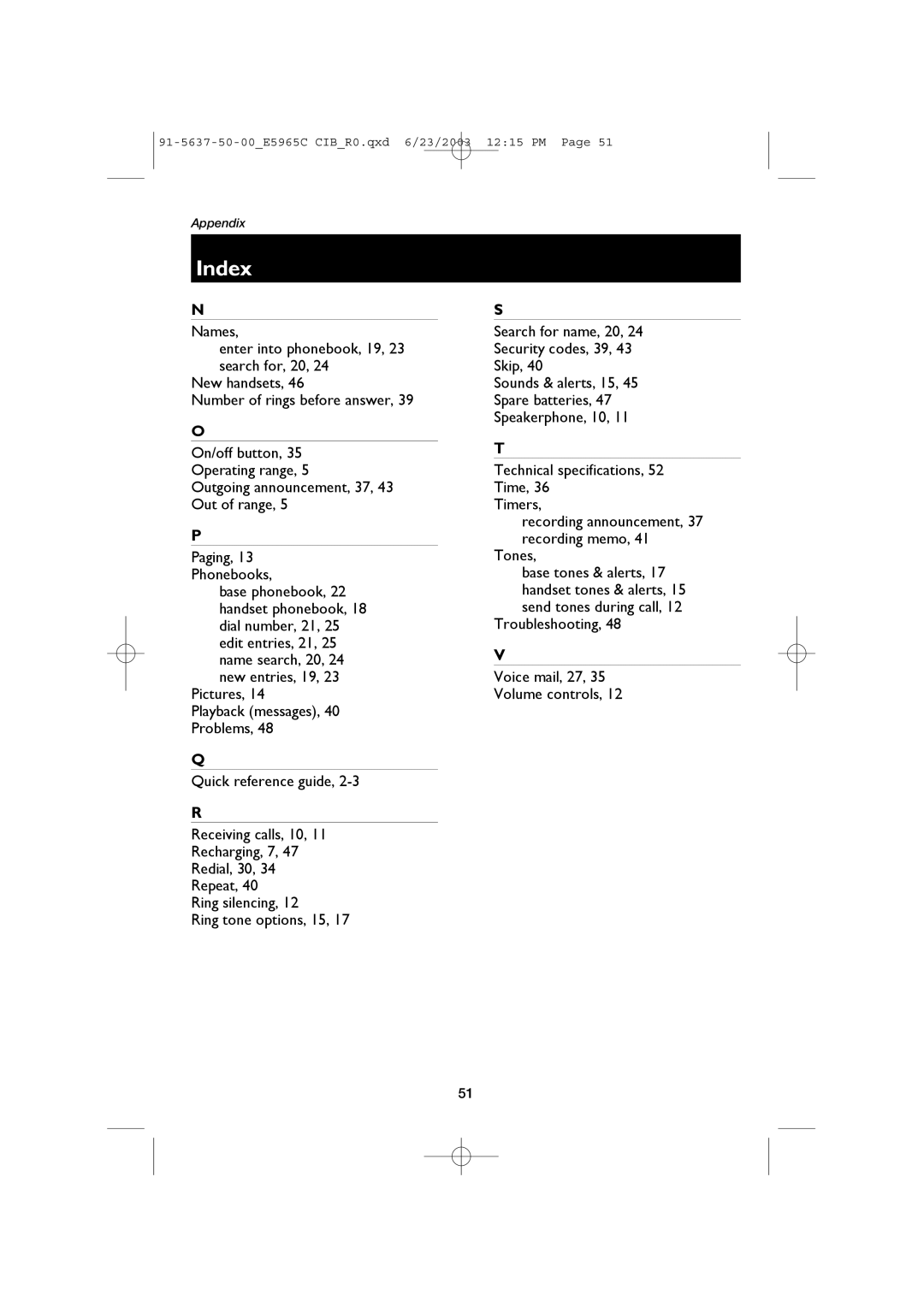 AT&T AT&T E5965C user manual Index 